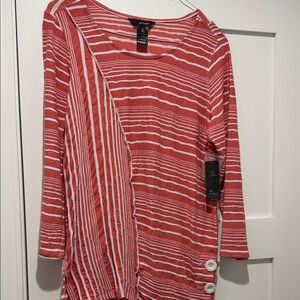Ali Miles Coral and White Striped Long Sleeve Tee